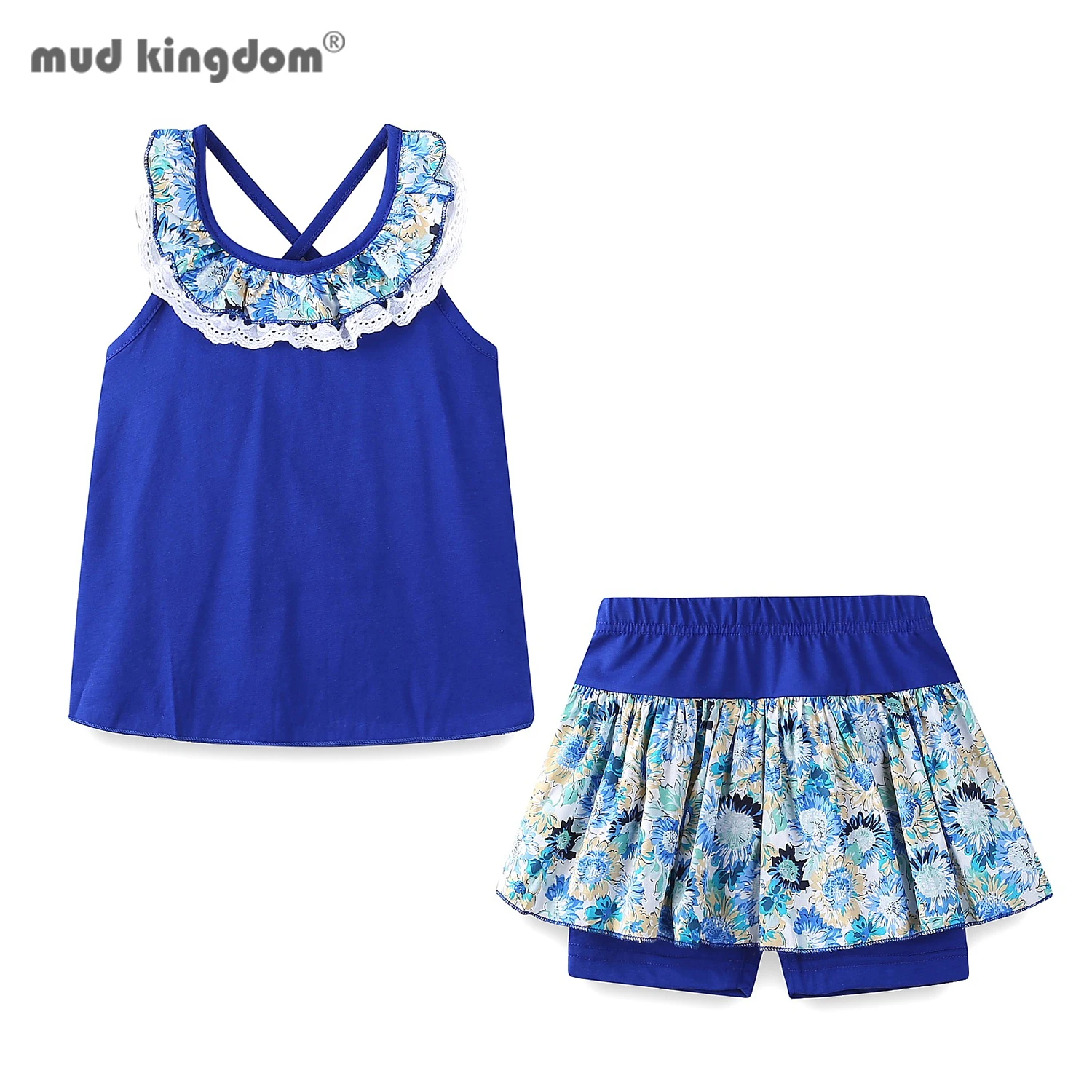 

Mudkingdom Floral Summer Girls Outfits Backless Flower Cold Shoulder Tops and Skirted Short Clothes Set for Girls Beach Holiday