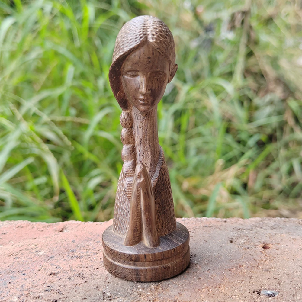 Wooden Praying Girl, Half-Body Woman Figure with Hands Together, Modern Creative Hand-Held Wooden Craft Ornament, Wooden Art Piece for Display