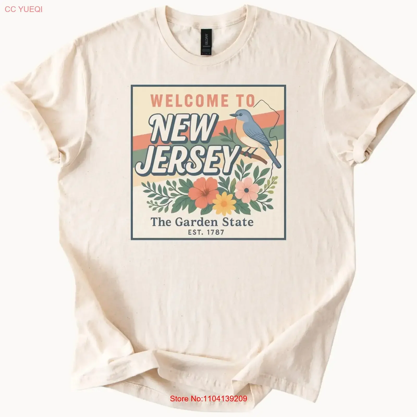 New Jersey Garden State T Shirt Welcome to Floral Bird  vintage Washed Stretched Casual Unisex Comfortable fashion Versatile