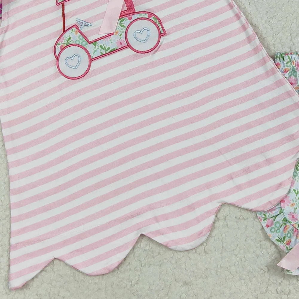 طفل الفتيات مجموعة الصيف مجموعة ملابس الأطفال السراويل الأزهار القوس شاحنة الغولف رفرفة كم تي شيرت الاطفال ملابس الحلو لطيف وتتسابق #4