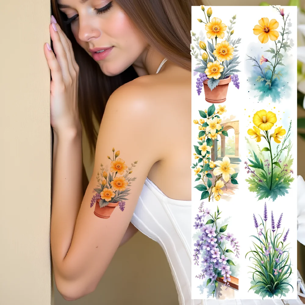 9 قطعة تصاميم طبيعة الوشم المؤقت مقاوم للماء ملصقات الجسم طويلة الأمد الأزهار الوشم المائية للأطفال الفتيات الخدين