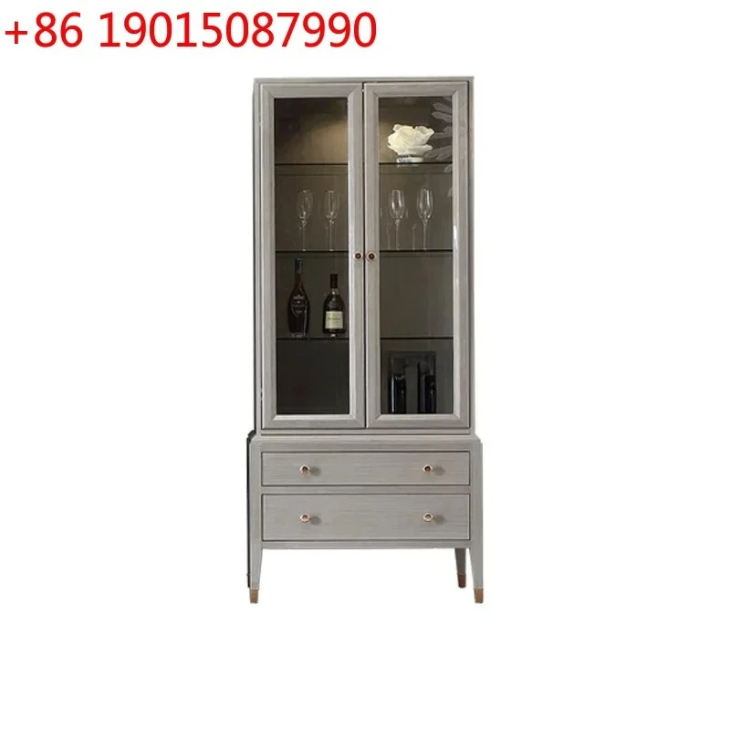 American Light Luxury Solid Wood Wine Cabinet Simple Multilayer Storage High Grade Gray Display Cabinet Made of Glass