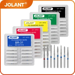 10pcs/Pack JOLANT Dental Diamond Burs Drills FG 1.6mm Bur for High Speed Handpiece Grinding Heads Dentistry Materials Tools