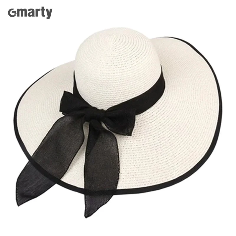 

Summer Women Straw Hat Bowknot Wide Brim Floppy Panama Hats Female Lady Outdoor Foldable Beach Sun Cap