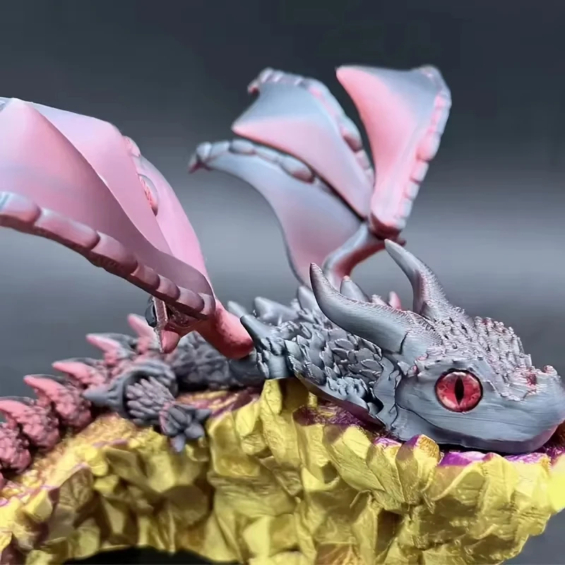 3D Printed Winged Carriage Dragon Figurine With Random Eyes, Art Deco Resin Dragon Sculpture, Tabletop Animal Theme Decor 30CM - view 5