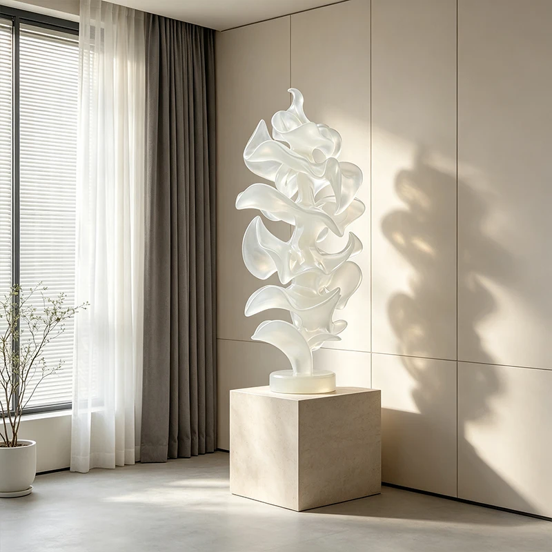 *#Q OEM ODM Fluid Curved Fold Resin Large Floor Statue Luminous Base Hand-painted Artistic Jingyue Brand High-End Club Lobby&