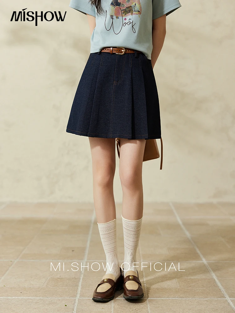 MISHOW Pleated Denim Short Skirt Spring 2025 High Waist Slim Casual Skirt Female Sexy Tight Bag Hip Y2K Hip Skirts MXE14B0682