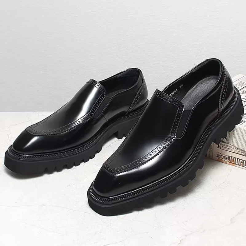 

High Quality Square-toe Slip-on Leather Shoes For Men Platform Loafers Man Height-increasing Business Casual Oxford Wedding shoe