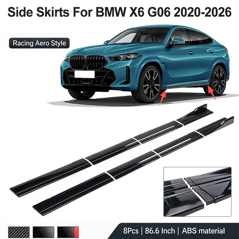 86.6inch/2.2m Sectional Side Skirt Extension Lips For BMW X6 G06 2020-2026 2021 2022 2023 - Racing Side Spoiler Car Mod Body Kit