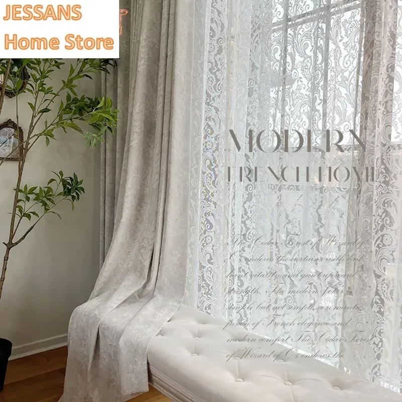 

French Style High-end Luxury Fashion Romantic Jacquard Chenille Lace Blackout Curtain Bedroom Door Screen Shutter Home Decor