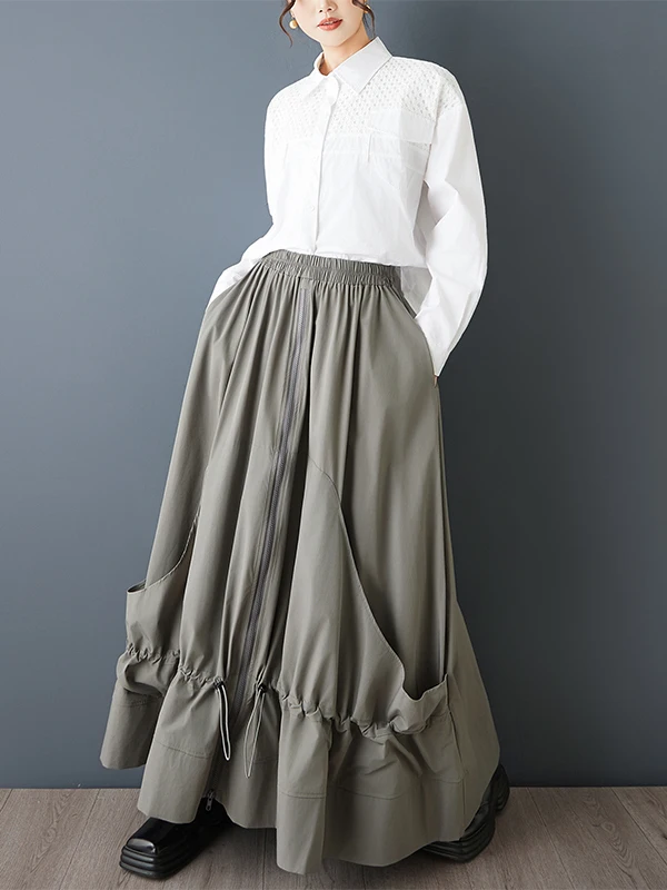 Japońska asymetryczna spódnica typu stringi z zamkiem błyskawicznym, luźna, damska, z wysokim stanem, w kształcie litery A, codzienna, z innego materiału, na wiosnę.