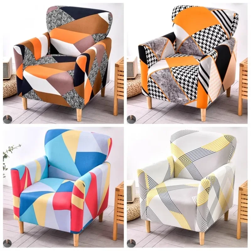 

1PC Printing Tub Club Armchair Cover Stretch Sloping Arm Back Slipcover Soft Single Small Chair Seater Sofa Covers for Home Club