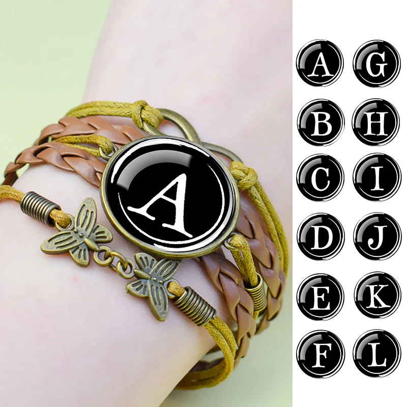 1PC Initial Letter Monogram Braided Leather Bracelet 26 English Alphabet Birthday Gift Jewelry