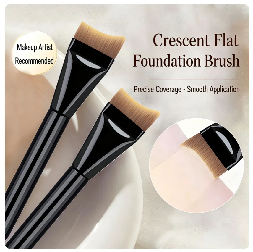 Ultra-Thin Seamless Crescent-Shaped Makeup Brush Arc-Formed Base Makeup Tool with No Powder Absorption Feature