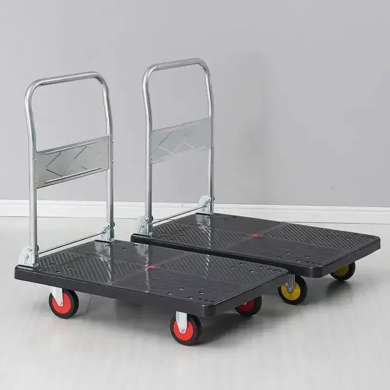 Modern Folding handcart, small cargo cart, warehouse trailer, portable four-wheel silent shopping cart, handling flatbed truck