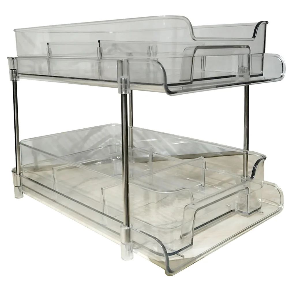 

2 Tier Under Sink Storage Organizer Pull Out Drawer Stainless Steel Pet Durable Vanity Storage Organizer for Bathroom Kitchen