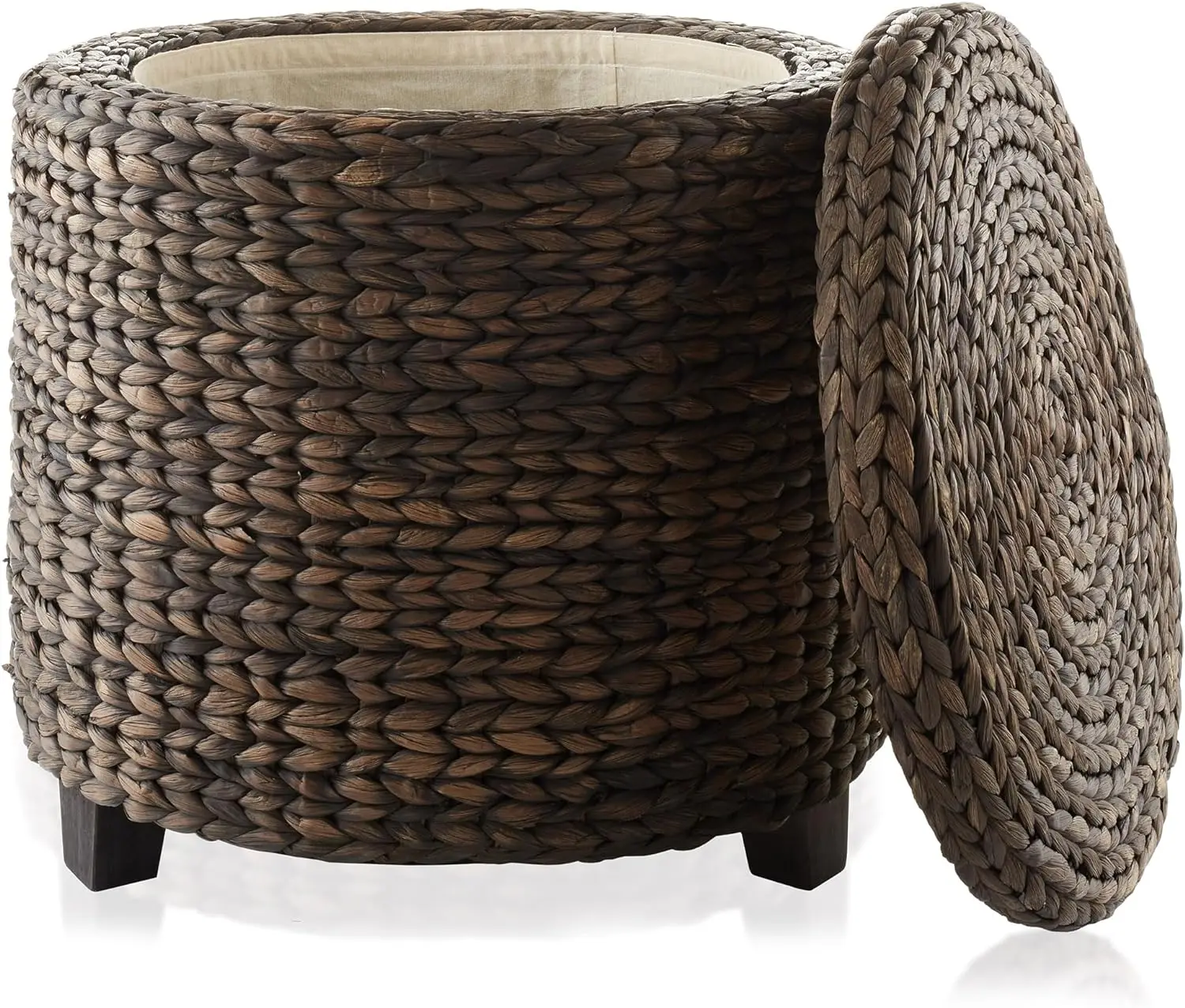 

Comfort corner 17"Round Storage Ottoman with Lid - Espresso, Handwoven Water Hyacinth Footstool for Living Room,Bedroom Bathroom