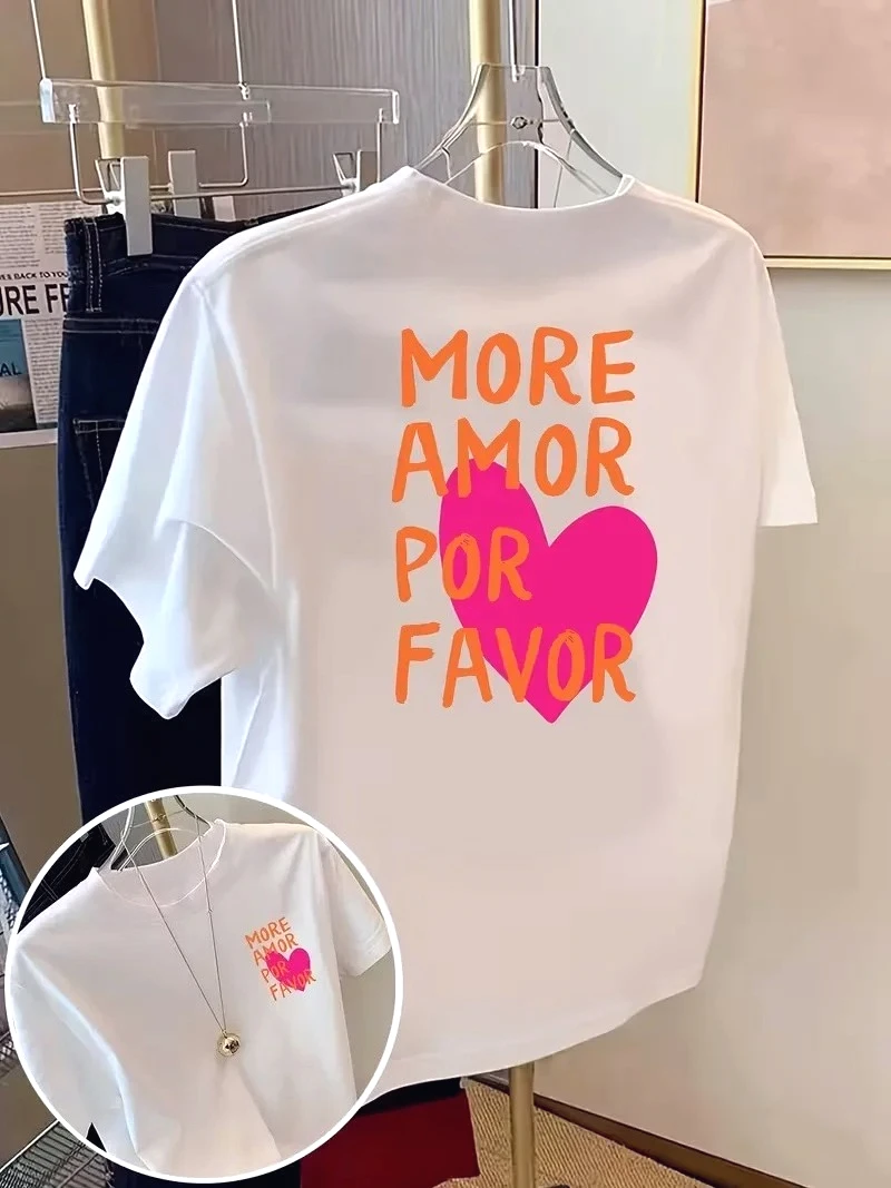 Amor Por Favor Love Graphic Tee Women's Clothing Casual Summer Sale T-shirt Y2k Double-sided Print Soft Daily Wear Free Shipping