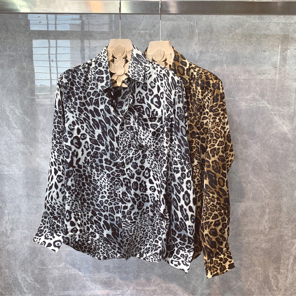 

Loose Long Sleeve Leopard Print Shirt Men's Fashion Hairstylist Personality Dongda Gate Thin Outerwear Youth Popular Spring A...