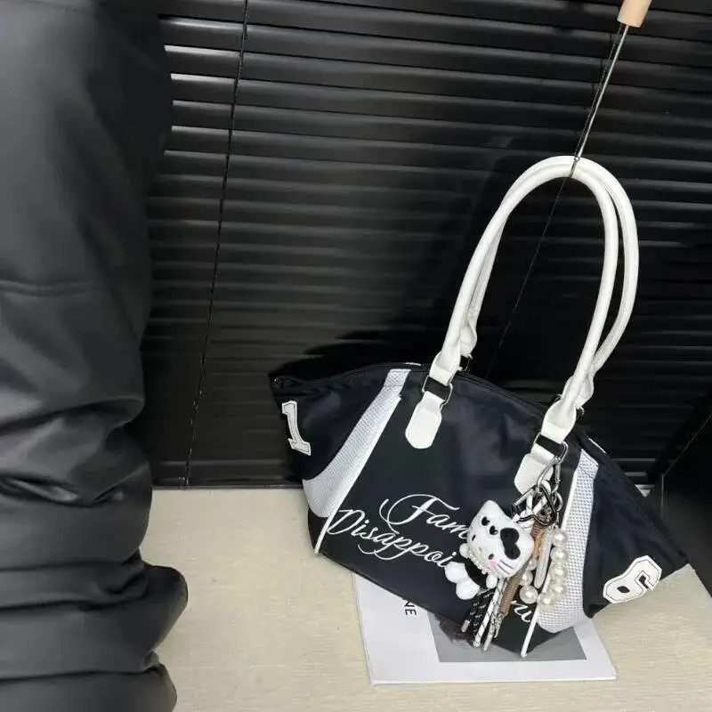 Bloom Sports Nylon Black Tote Wallets Women Versatile Letter Casual Y2k Handbag Ladies Large Capacity Underarm Bag 2025