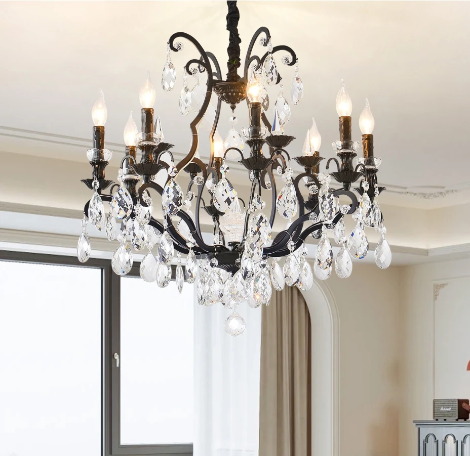 European Modern Black Crystal Chandelier Lighting Top Luxury Factory Direct Selling Candle Style Decor Design Crystal Chandelier