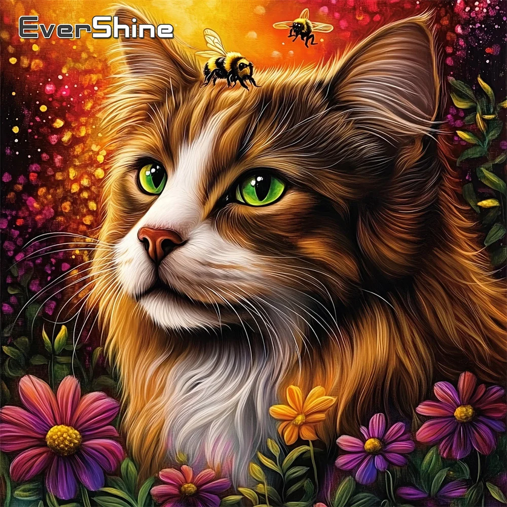 Evershine Full Drill Diamond Painting Katze, geeignet für Anfänger, Stickerei, Tier, Diamantmosaik, Gänseblümchen, DIY, handgefertigt, Hobby