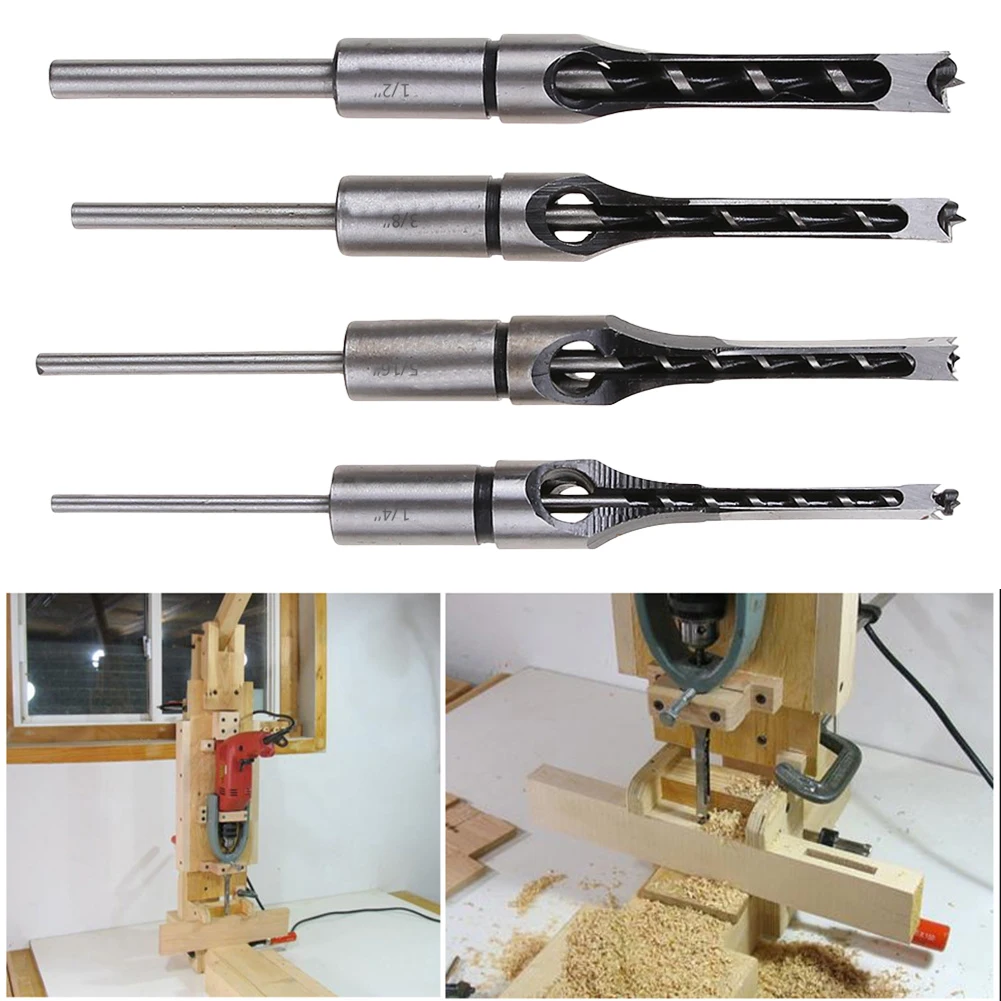 

4 шт., сверло с квадратными отверстиями, HSS шнек, долбежное долото, набор сверл, квадратное деревообрабатывающее сверло, долбежное сверло, деревообрабатывающие инструменты