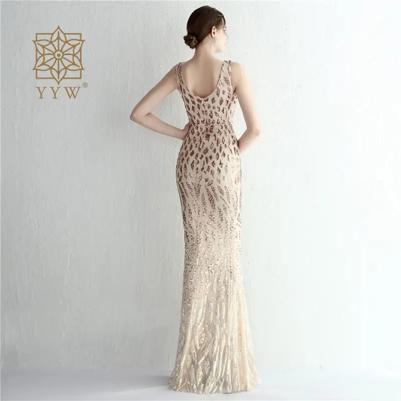 Gold Glitter Sequin Elegant Wedding Dresses For Women Maermaid Sleeveless Formalcelebrity Bridal Vestidos De Fiesta Para Bodas