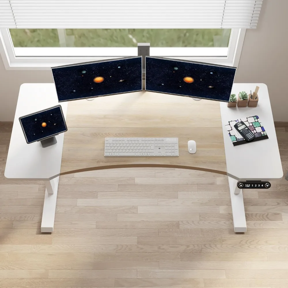 Dual Motor Electric Standing Desk, 63 x 30 Inches Height Adjustable Table with Splice Board, Ergonomic Sit Stand Computer Desk