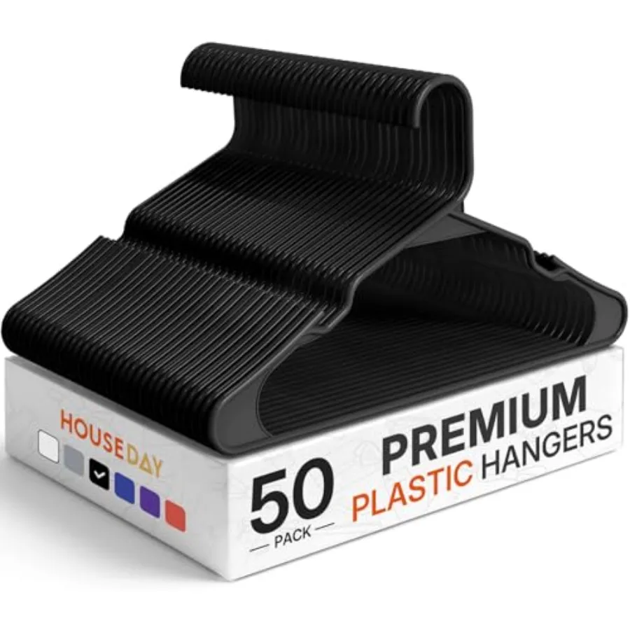 

Plastic Hangers 50 Pack - Black Clothes Hangers with Non-Slip Shoulder Grooves Durable and Sturdy Coat Hanger Space Saving Slim