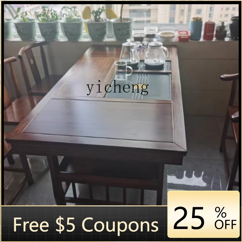 

D4-2 office table and chair combination Kung Fu tea table coffee tea set solid wood table integrated