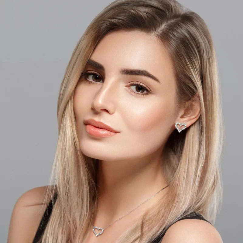 2023 neue Herz Form Stud Ohrringe für Frauen Charme Liebe Ins Hohl Mom Zirkon Koreanische Ohrring Bestie Geburtstag Luxus Schmuck Geschenk – Detail 8