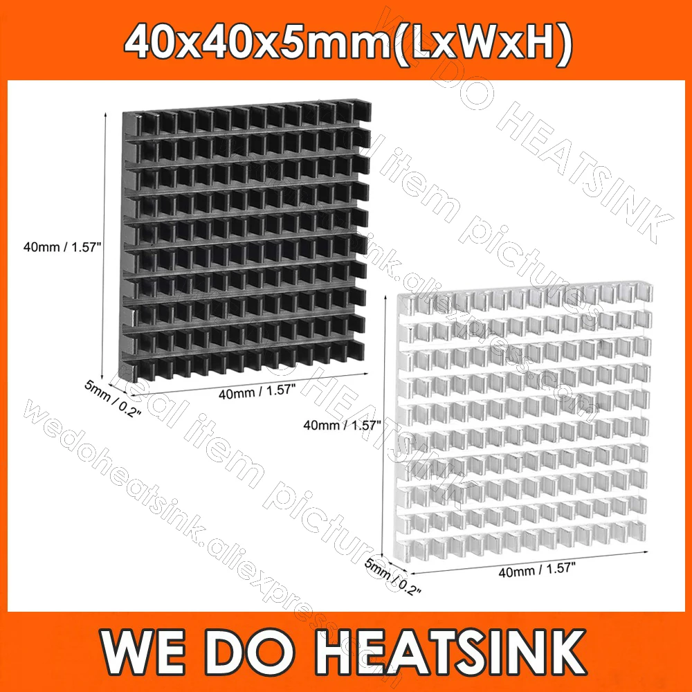 

Wholesale 40x40x5mm Silver / Black Anodized Aluminum LED Miner Heatsink With Thermally Conductive Adhesive Transfer Tape