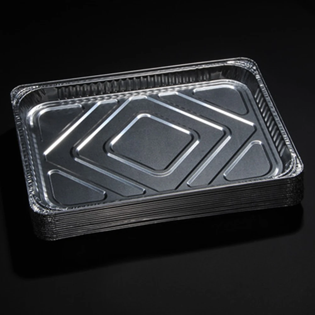 

10pcs Foil Pans Aluminum Foil Tray Disposable Disposable Baking Tin Electric BBQ Griddle Grease Tray Recyclable Kitchen Tools