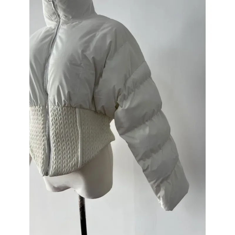 Cotton Jacket Women Diamond Grid Short Fashionable Standing Collar Withwaistband Bread Jacket Sweet and Minimalist College Style
