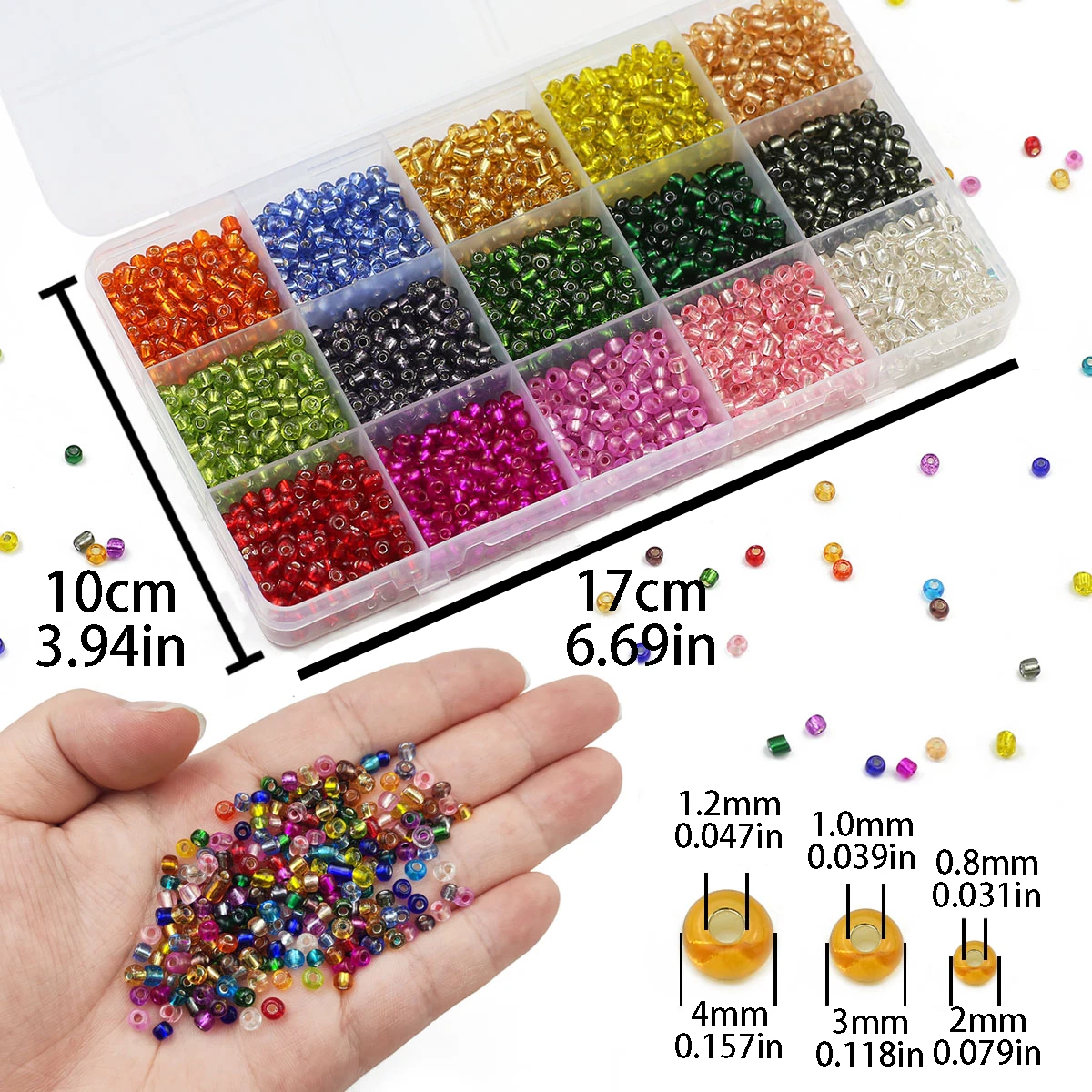 2/3/4mm 15 Colors Kit Transparent Multi-Size Glass Spacer Loose Rice Beads For Jewelry Making DIY Necklace Bracelet Accessories