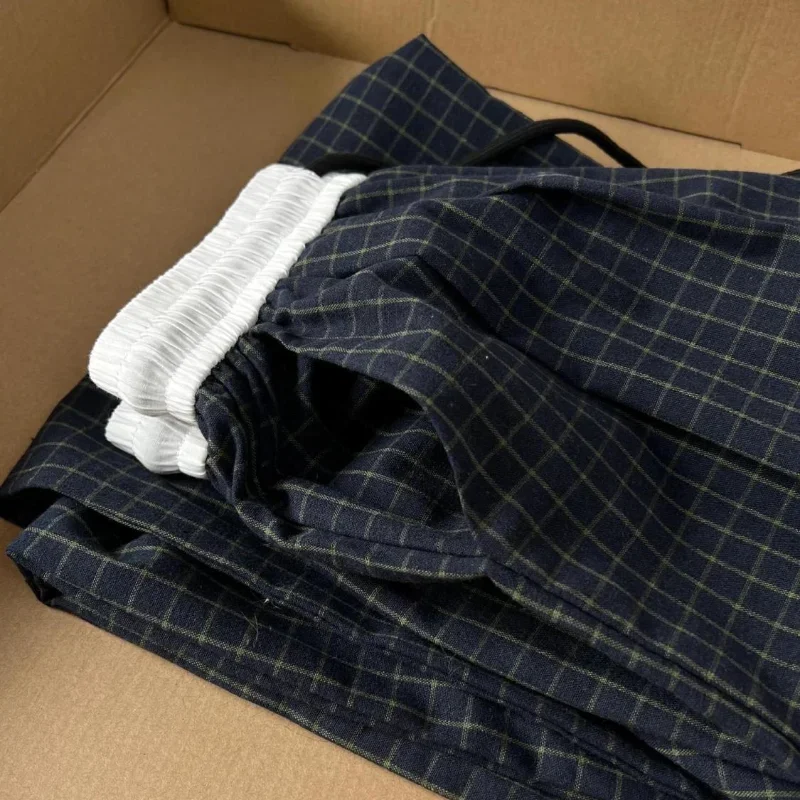 เครื่องแต่งกายแนวสตรีทกางเกงขาทรงกระบอกลายสก็อตใส่ได้ทุกวันใส่สบายเย็บปะติดแบบอเมริกันฤดูร้อน