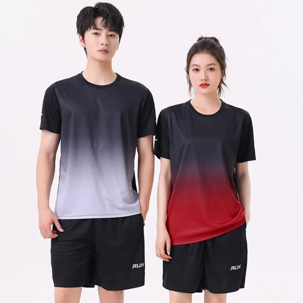 Men Sports Suit Men's Casual Sport Outfit Set with O-neck Short Sleeve Tops Elastic Waistband Wide Leg Shorts Quick-drying Ice