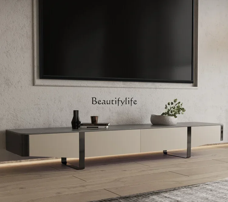 

06Italian-Style Light Luxury TV Cabinet Simple Modern Solid Wood Storage Stone Plate Floor Cabinet