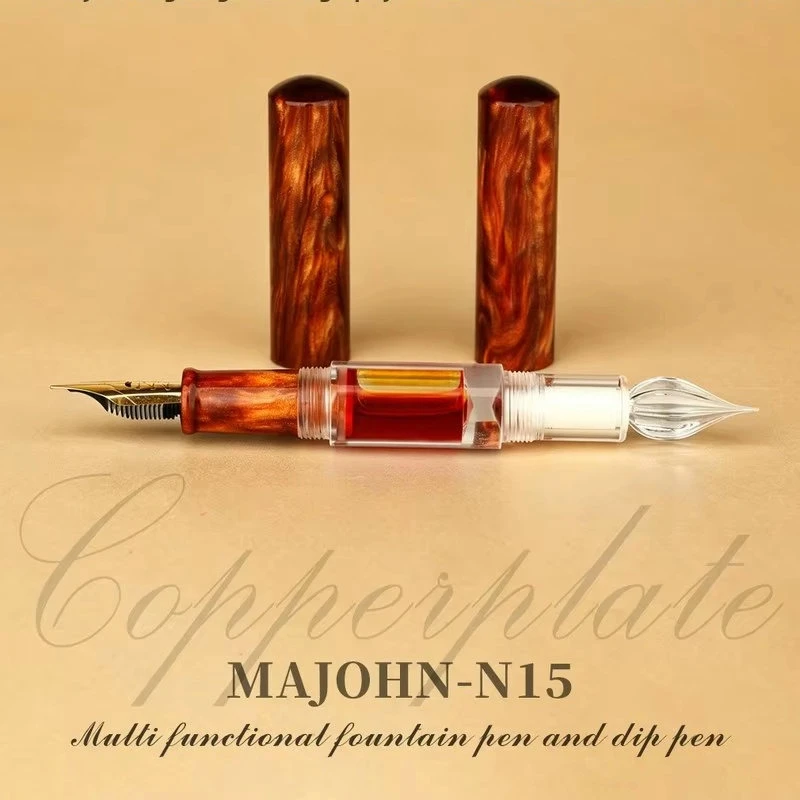 新しいスタイルの初心者向け銅板ペン-majohn-n15-デュアルニブ-6--フレックスニブ-04-20mm-チタンガラスディップペン-インクレタリング用品