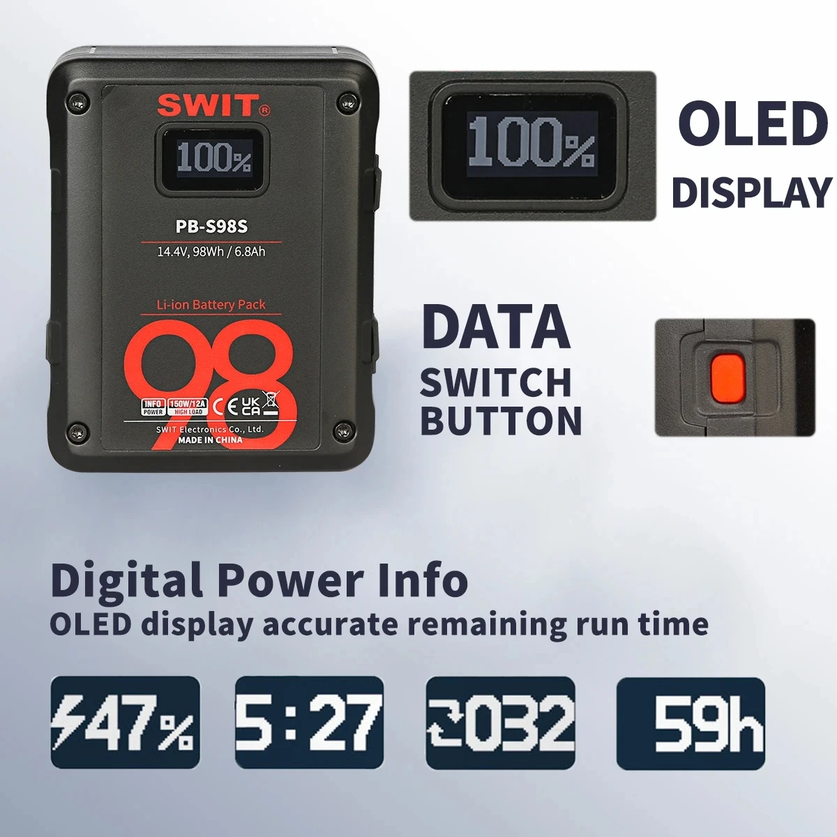 SWIT BP-M90S S98S S146S Mini V-Mount Battery LCD Display V-Lock Battery Multi-Interfaces Rechargeable Battery for Camera