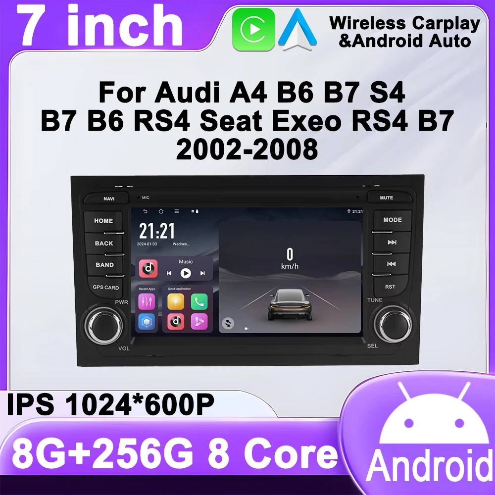 

2din Android 14 For Audi A4 B6 B7 S4 B7 B6 RS4 Seat Exeo RS4 B7 2002-2008 Android 14 Car Multimedia Radio Video Player Wifi BT