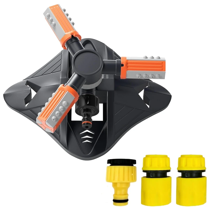 Image of 360 ° Gartensprinkler, 3-Armiger Automatischer Rasensprinkler mit Einstellbarem Sprühwinkel & Wasserfluss, für Rasen, Garten & Pflanzen
