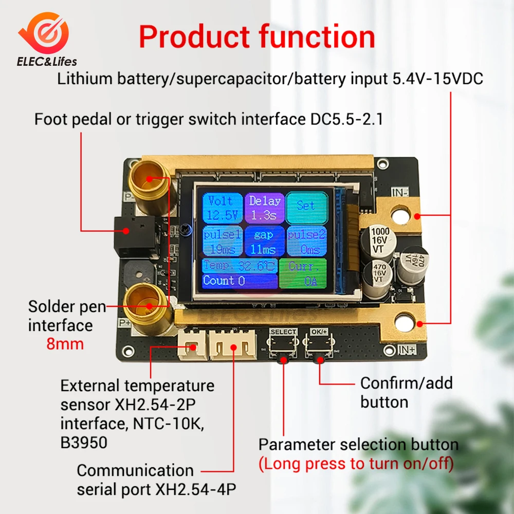 Imagem -03 - Kit de Soldador de Ponto 12v Lcd Digital Caneta de Soldagem a Ponto Ajustável Placa de Controle Folha de Níquel para Bateria de Lítio 18650 Bluetooth