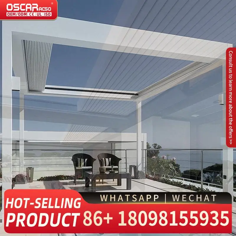 Persianas eléctricas automatizadas contemporáneas para jardín, junto a la piscina, dosel de aluminio de primera calidad con pérgola de lujo, ideales para Residenc