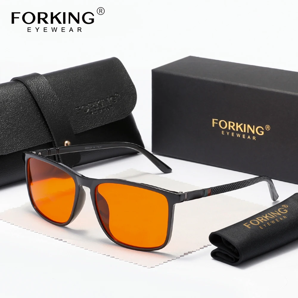 FORKING Anti-Blaulicht-Brille für Männer und Frauen, Blaulicht-blockierende rechteckige Business-Brille