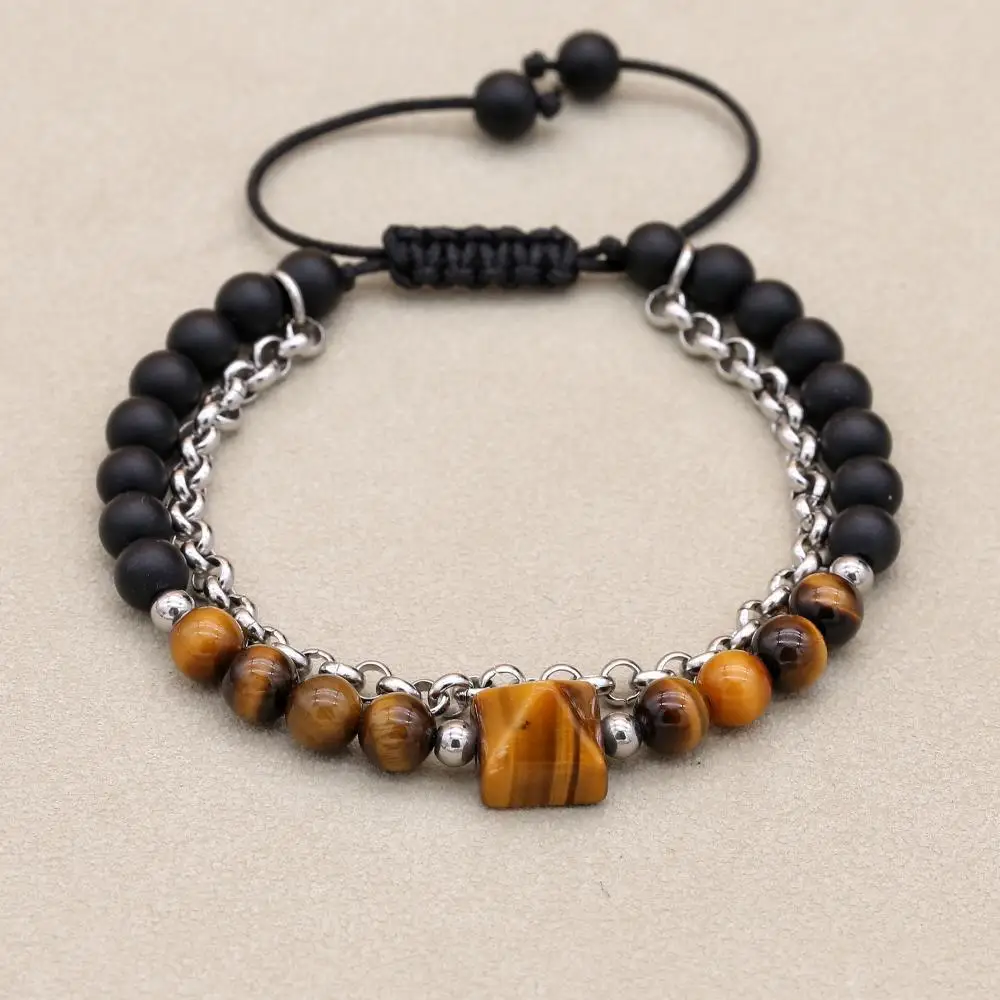 6mm Tiger's Eye Stone Pyramid Woven Men's Bracelet Chain Braided Bracelet Women Men Handmade Jewelry