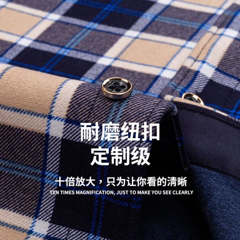 Autumn Winter Warm Plaid Shirts For Men Thick Velvet Long Sleeve Shirt Tops Slim Casual Business Male Jacket Thick Warm Outwear