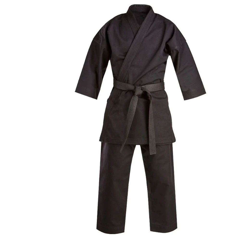 Lightweight Student Training Karate Uniform Black Advanced Quality Polyester and Cotton Martial Arts Gi Adults Kids Free Belt