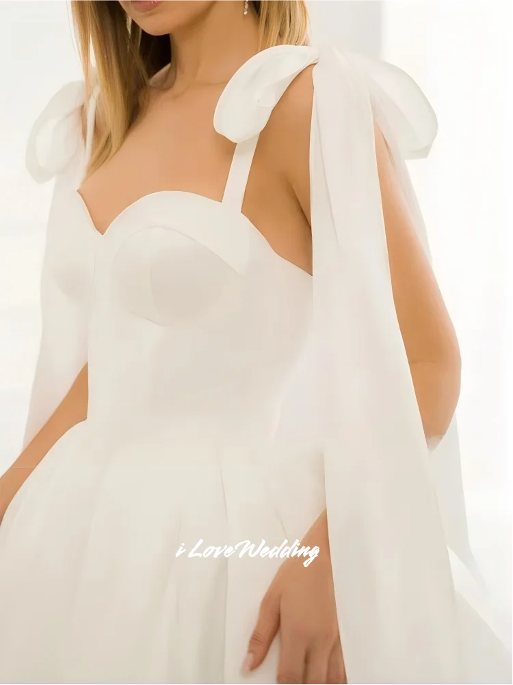 Lvory Mini Wedding Dresses 2026 Sweetheart Exquisite Bow Spaghetti Strap Lace-up Modest A-Line Boho Ruched Pleated Customized